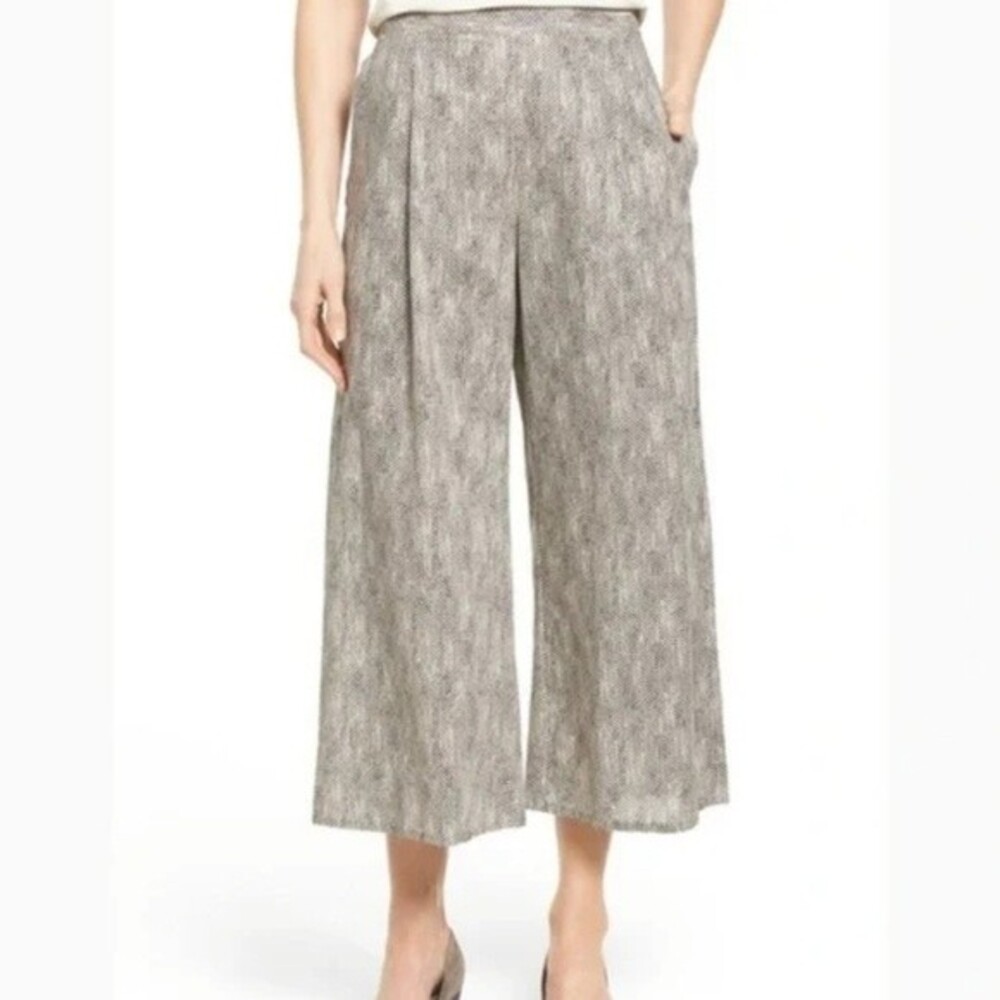 Eileen Fisher Wide Leg Crop Pants Size M Snakeskin Print Cotton Trendy Workcore